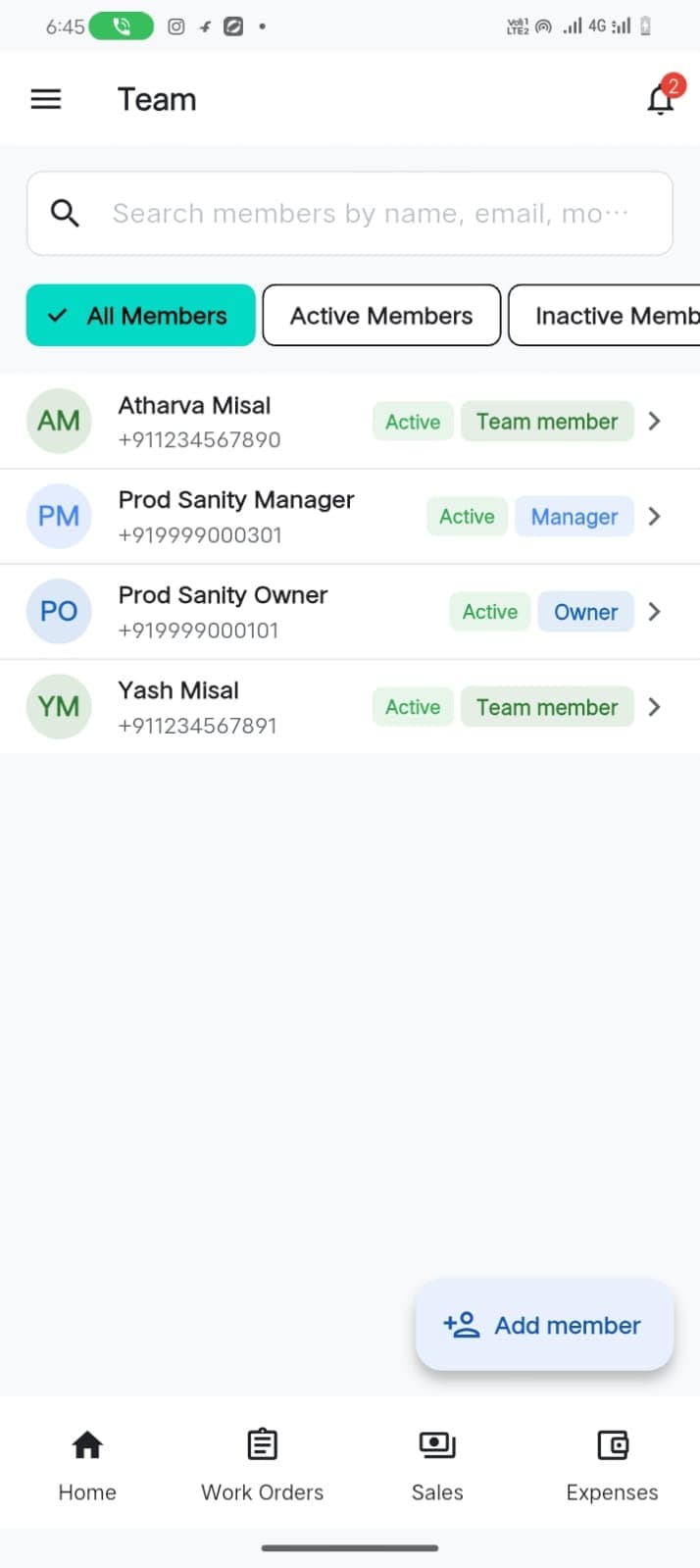 TeamShastra team members list with roles and active status